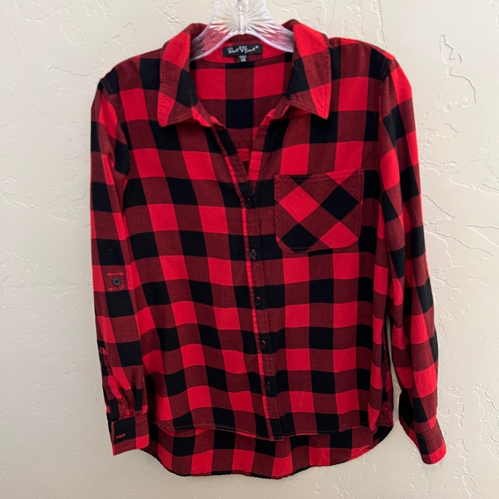 Velvet Heart Button Front Shirt with Roll-Tab Sleeve - Size - Extra Small